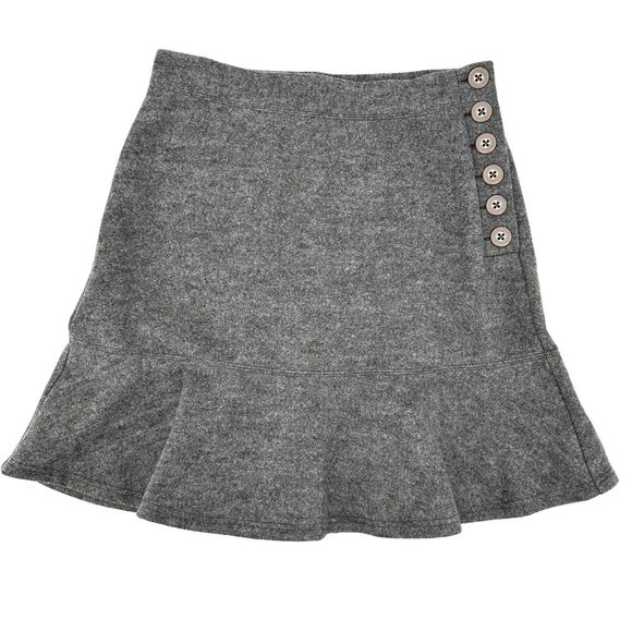 Maeve Anthropologie Womens Gray Thick Ruffle Hem Button Lined Mini Skirt Size 10 - Picture 1 of 7